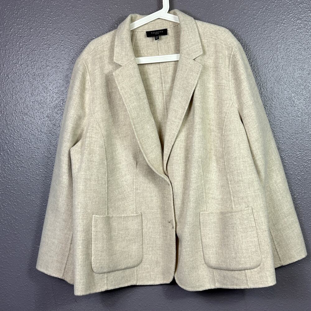 Talbots Double-Faced Wool Blend Blazer Jacket Size 22W Heathered Cream Color